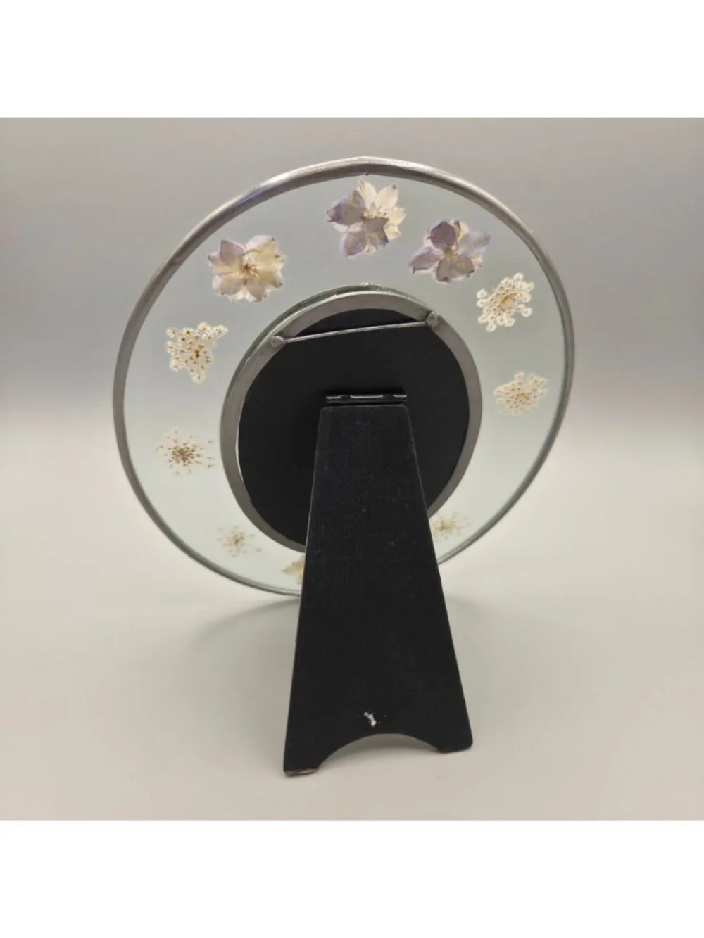Oval Pressed Flower Glass Photo Frame Metal Trim Back Stand Rear Loading
